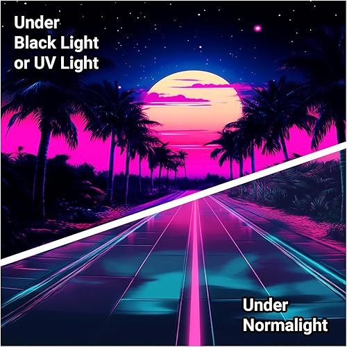 Miniatura 4 de Tapiz retro de onda sintética con luz negra, reactiva a los rayos UV, palmeras de carretera, tapices para colgar en la pared, carteles de luces