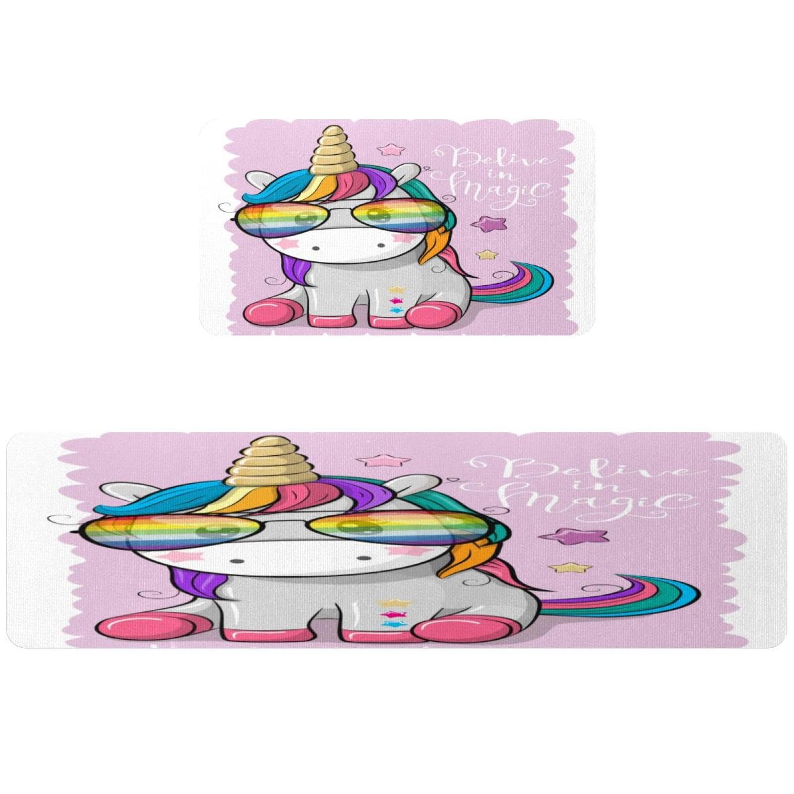 Alfombras de cocina y pasillo absorbentes con divertido motivo de unicornio