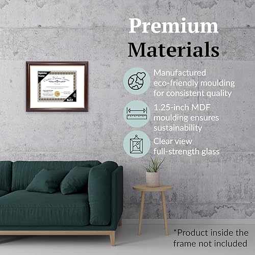 Vista 130 de Creative Picture Frames Marco de diploma de borde dorado caoba de 12 x 16 pulgadas con vidrio negro y colgadores de pared instalados, marco