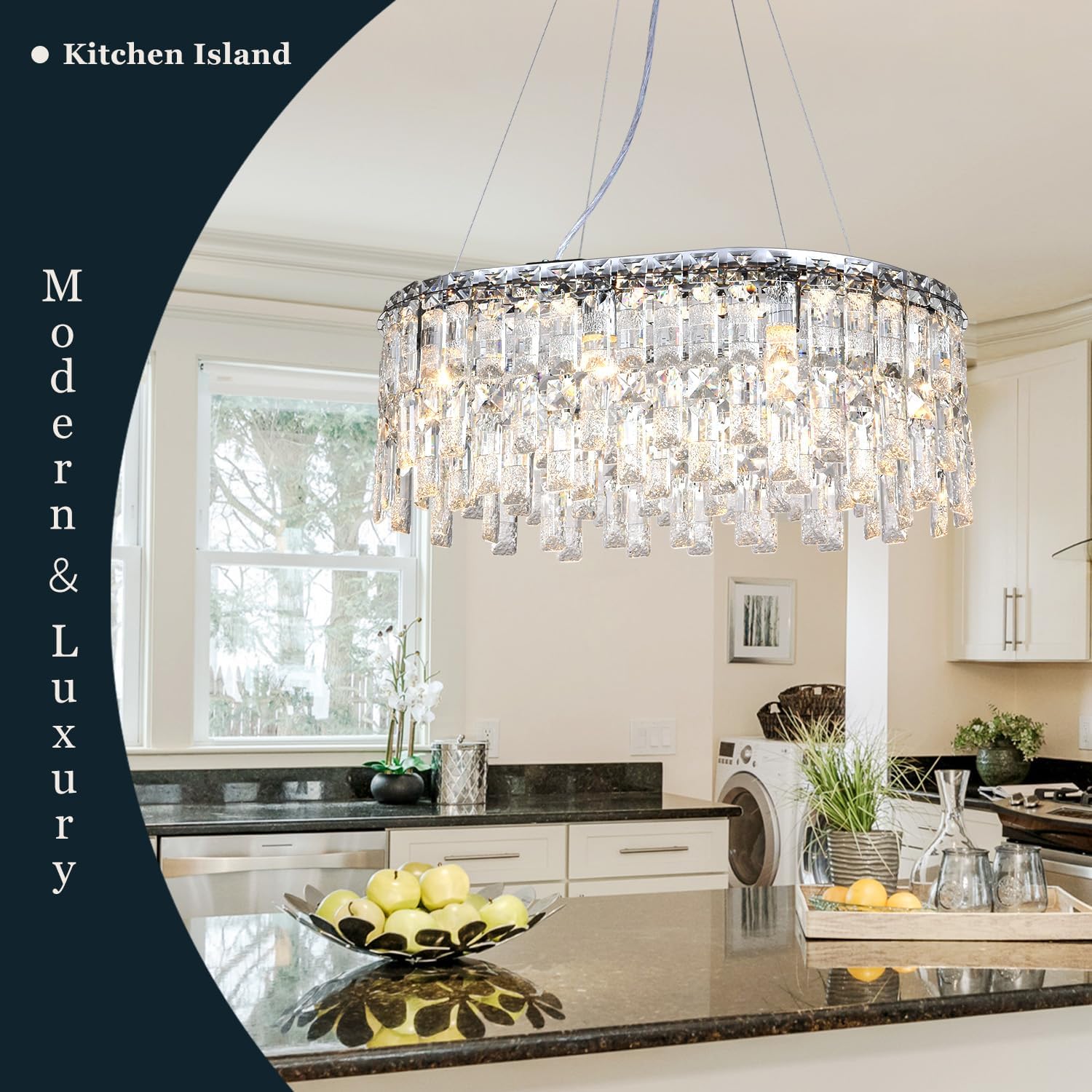 24Inch Crystal Chandelier Pendant Light Fixtures,E12 8-Lights Recessed Ceiling Lights Chrome Length Adjustable Hanging Light for Living Room Bedroom Kitchen Corridor,Pendant Lamp Indoor Lighting