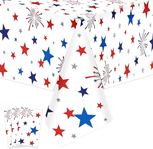Miniatura 1 de Mantel de plástico patriótico desechable para el 4 de julio, 3 unidades, color rojo, blanco y azul, para suministros de fiesta patriótica del Día de
