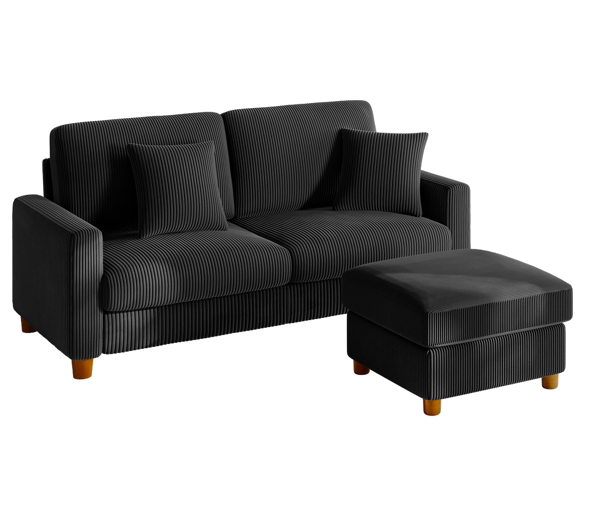 Kidirect 70" L Shaped Modular Sectional Sofa &amp; Ottoman Black Corduroy Couch