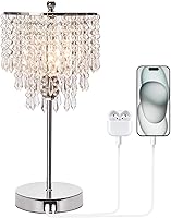 Seasidevillage Crystal Touch Control Table Lamp: 3-Way Dimmable Bedside Nightstand Lamp w/ USB C+A Ports & B11 LED Bulb
