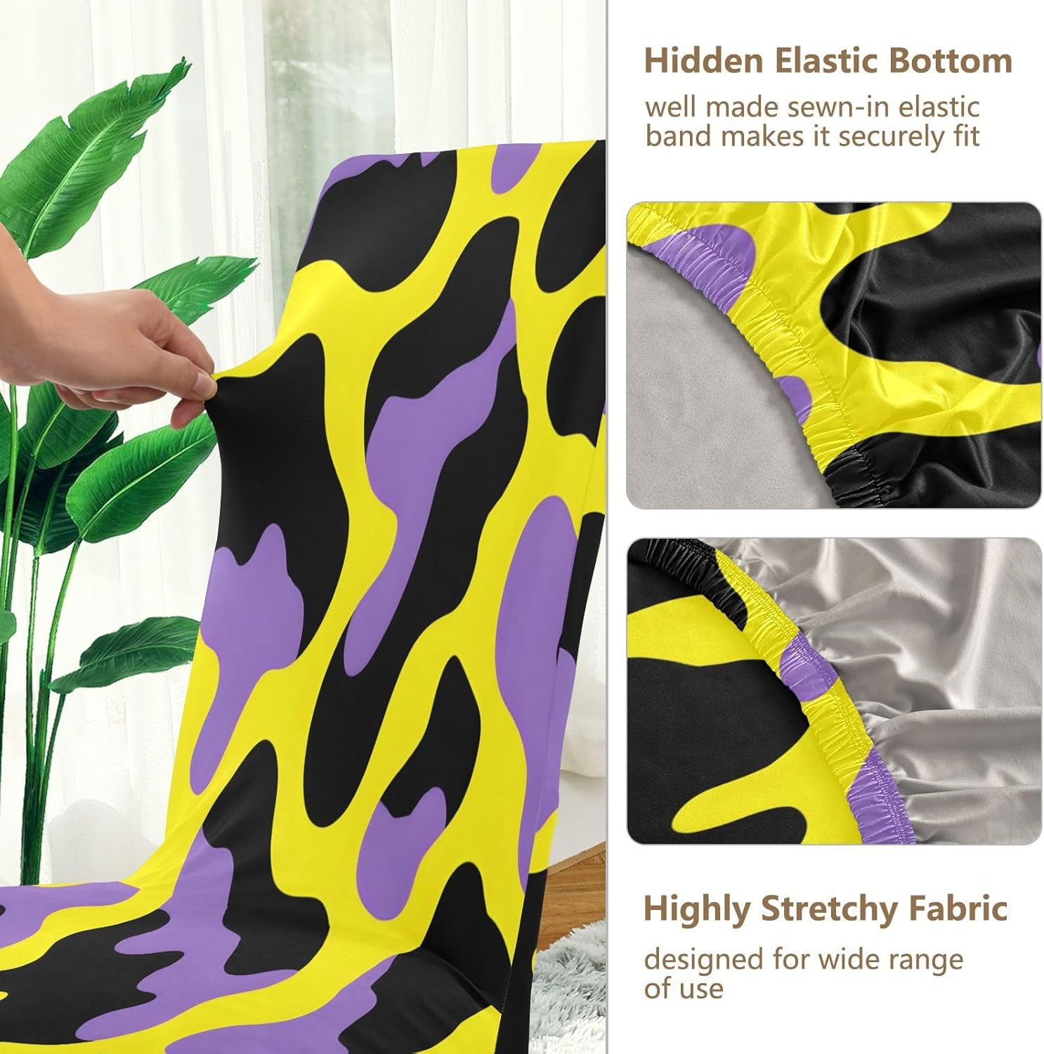 ALAZA Chair Covers for Dining Room, Purple Yellow Cow Pattern Stretch Chair Cover Sets Chair Protector Removable Washable for Ktichen Restaurant Hotel