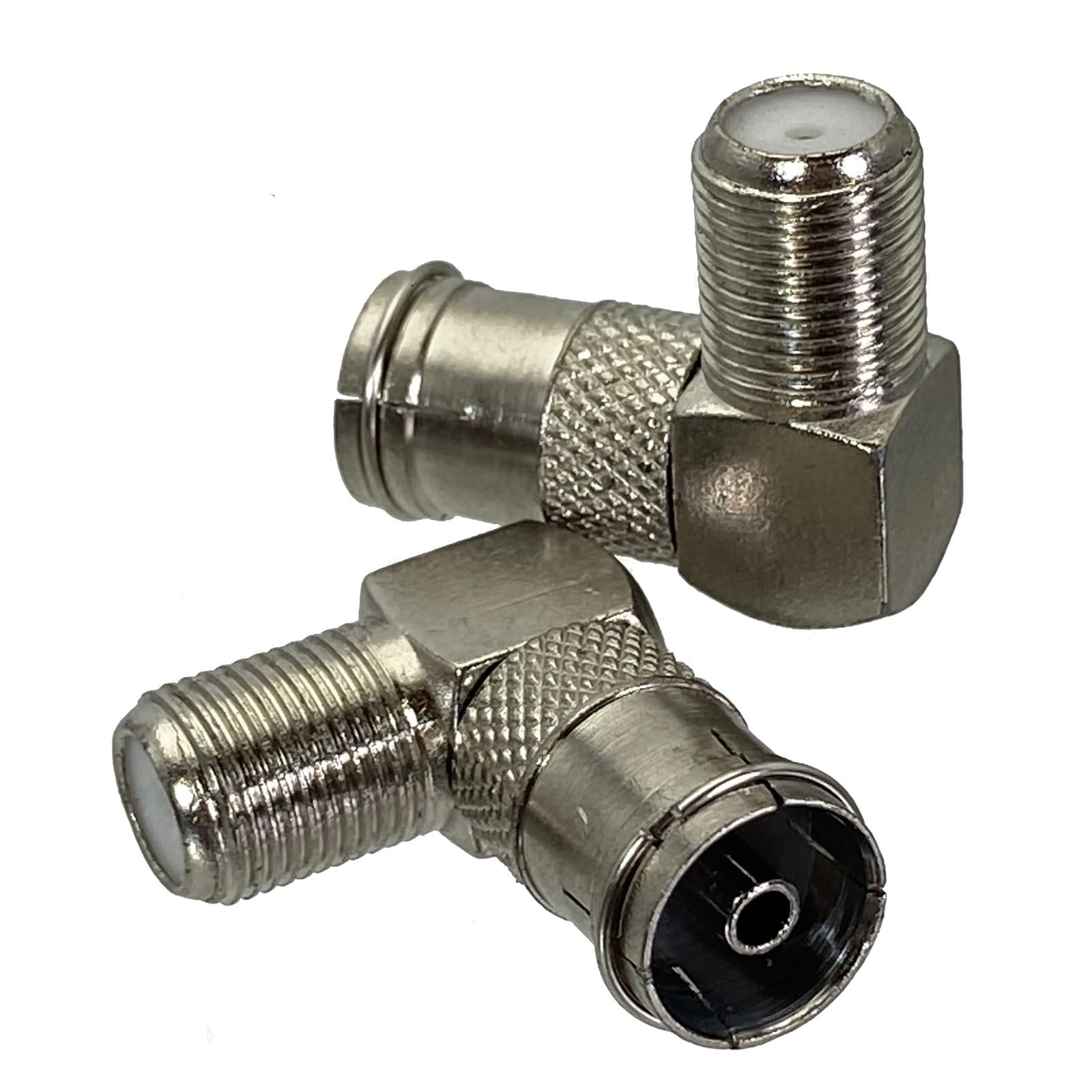 Conector F hembra de ángulo recto para colgar tu televisor plano sin dañar el cable de antena