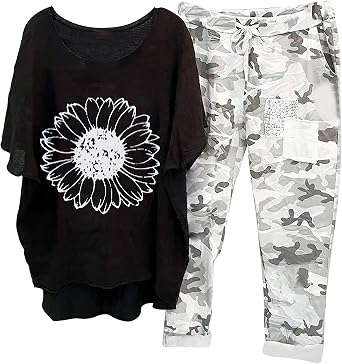 BOXIACEY Two Piece Sets for Women Linen Plus Size Vacation Outfits Camouflage Pants Sets Summer Outfits Lounge Sets