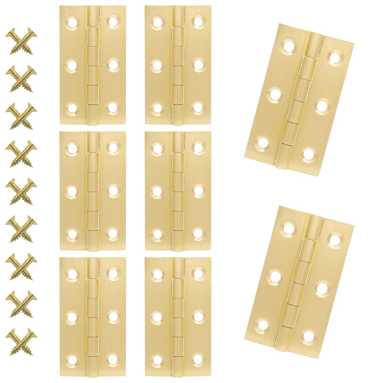 Suiwotin 8pcs 2.5 Inch Brass Hinges, Mini Butt Hinge for Cabinet Door, Box, Jewelry, Wooden Box, Small Cupboard Furniture (Gold)