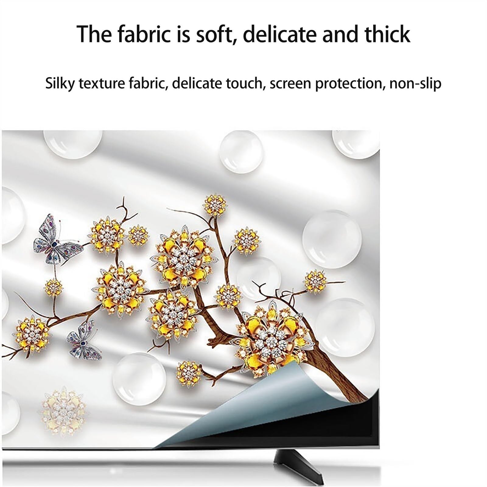 Copri TV Non Rimovibile, Decorativa della Protettori Schermo per TV con Il Modello di Arte Moderna E La Fascia Elastica Copertura TV della Polvere Universale(78 inch (182 * 107cm),A)