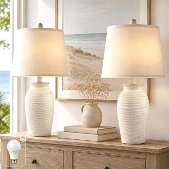 Ceramic Table Lamps Set of 2 for Living Room, 24.5'' Coastal Lamps