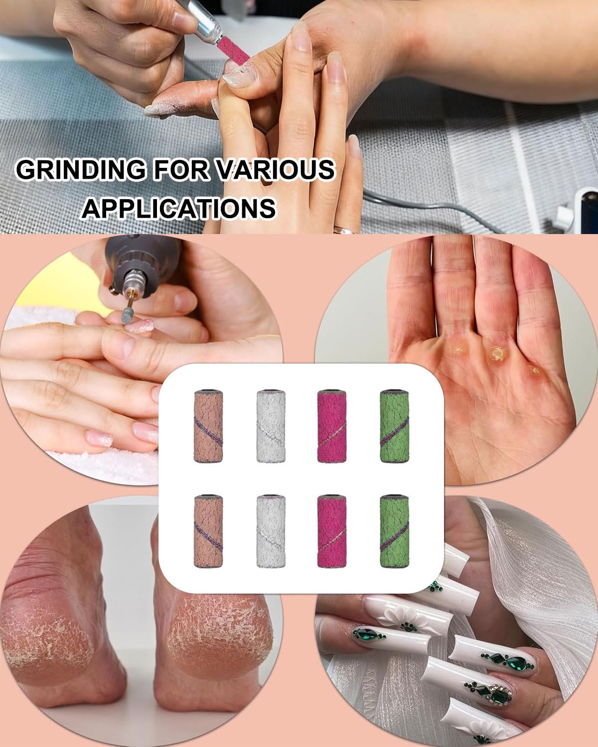 Fresa per Unghie,60 Pcs Abrasivi Fresa Unghie Professionale con 1 Punte,Granulometria 80/120/180/240,Accessoriunghie per Manicure e Pedicure(4 Colori B)