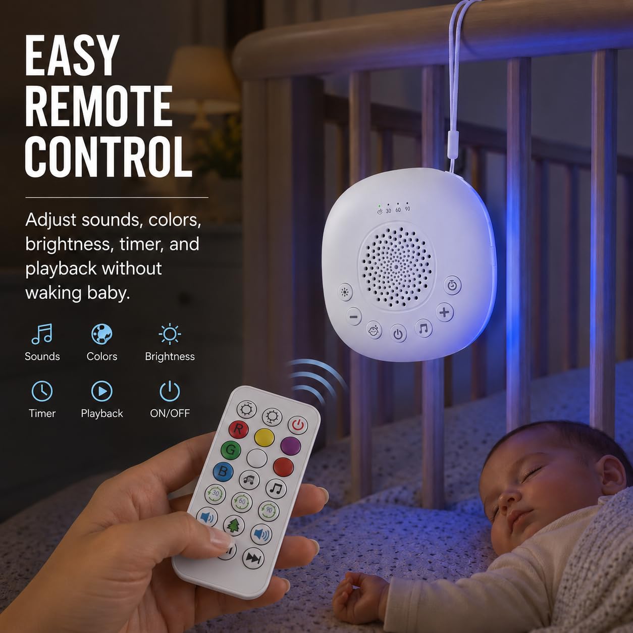 Baby White Noise Machine für Autofahrten – 20 beruhigende Geräusche, USB-C wiederaufladbar, Nachtlicht für Kinderwagen, Krippen & Reisen