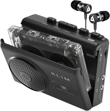 KLIM K9 Cassette Tape Player Portable Cassette Player & Tape Recorder with Built-in Speaker & Microphone, Headphone Jack, AA Batteries Included/AC Powered, Includes Earphones - Black
