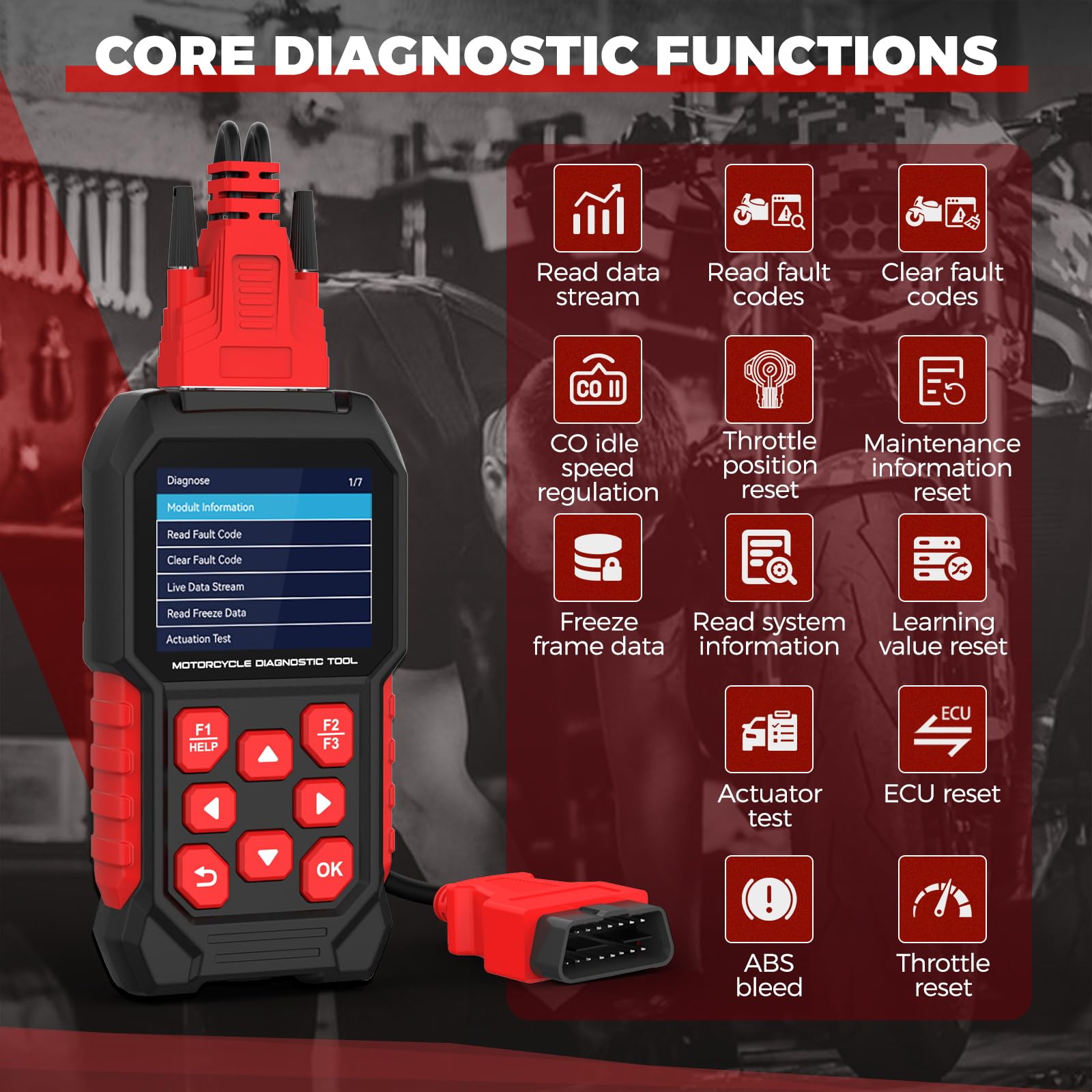 MRCARTOOL Diagnóstico OBD2 para Motocicleta, Escáner para Kawasaki, Honda, Yamaha, Triumph, KTM UE, Memoria de Diagnóstico de Errores, Lectura de Códigos de Error de Motocicleta