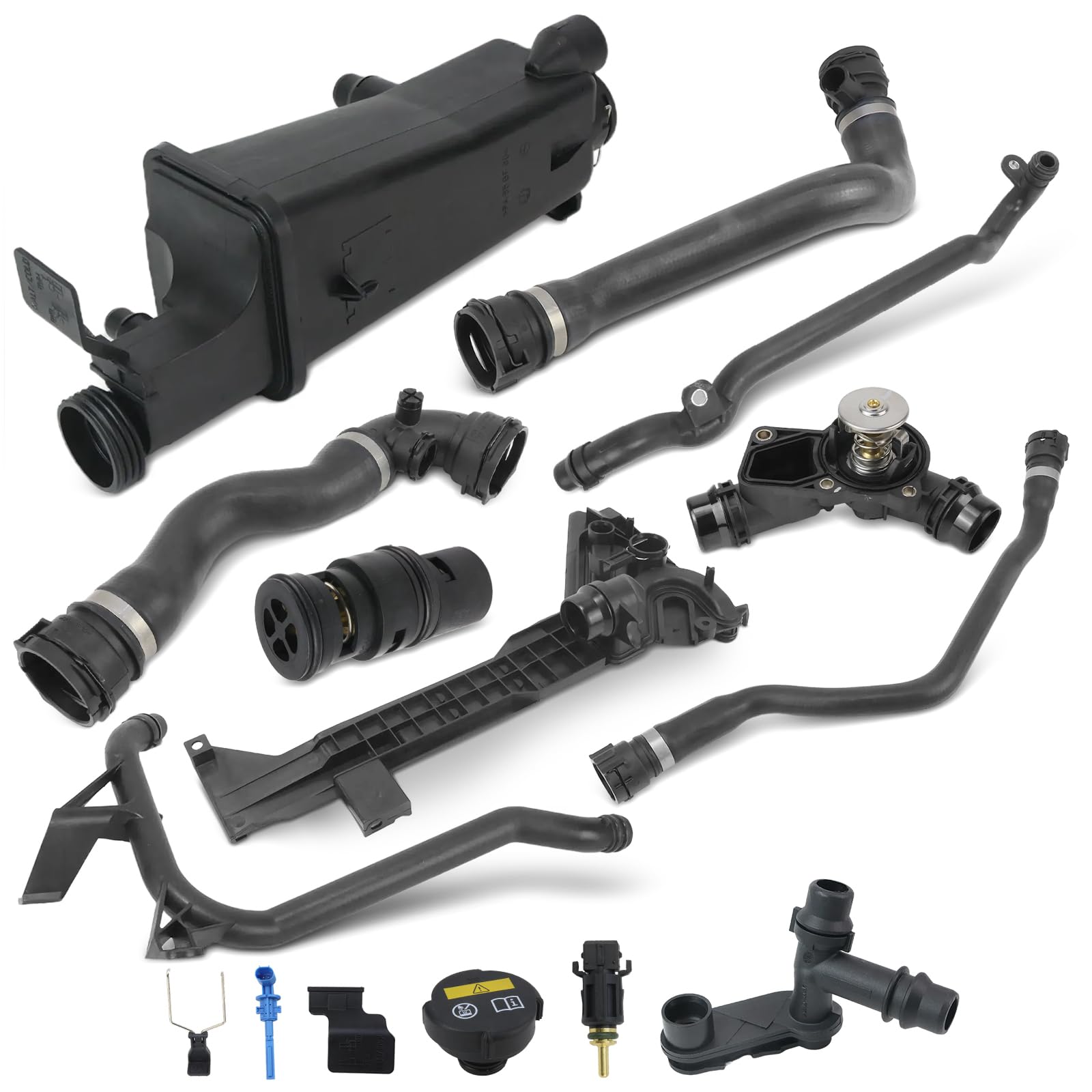12PCS Engine Coolant Overflow Recovery Reservoir Tank Kit for BMW 1998-2006 E46 316i 318i 320i 320Ci 323i 323Ci 325i 325Ci 328Ci 328i 330Ci 330i, OE# 17117573781 17111436251 11531437040 11531436408