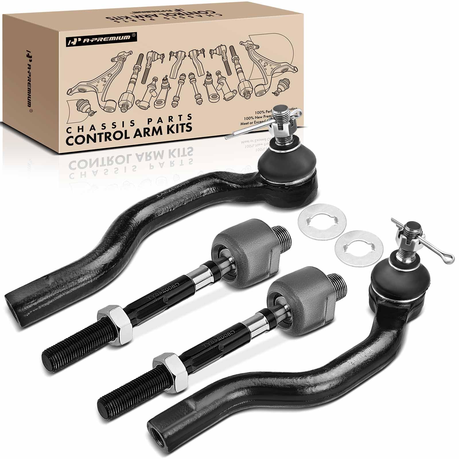 A-Premium Set of 4, Front Inner & Outer Tie Rod End Kit, Compatible with Honda Civic 2006 2007 2008 2009 2010 2011