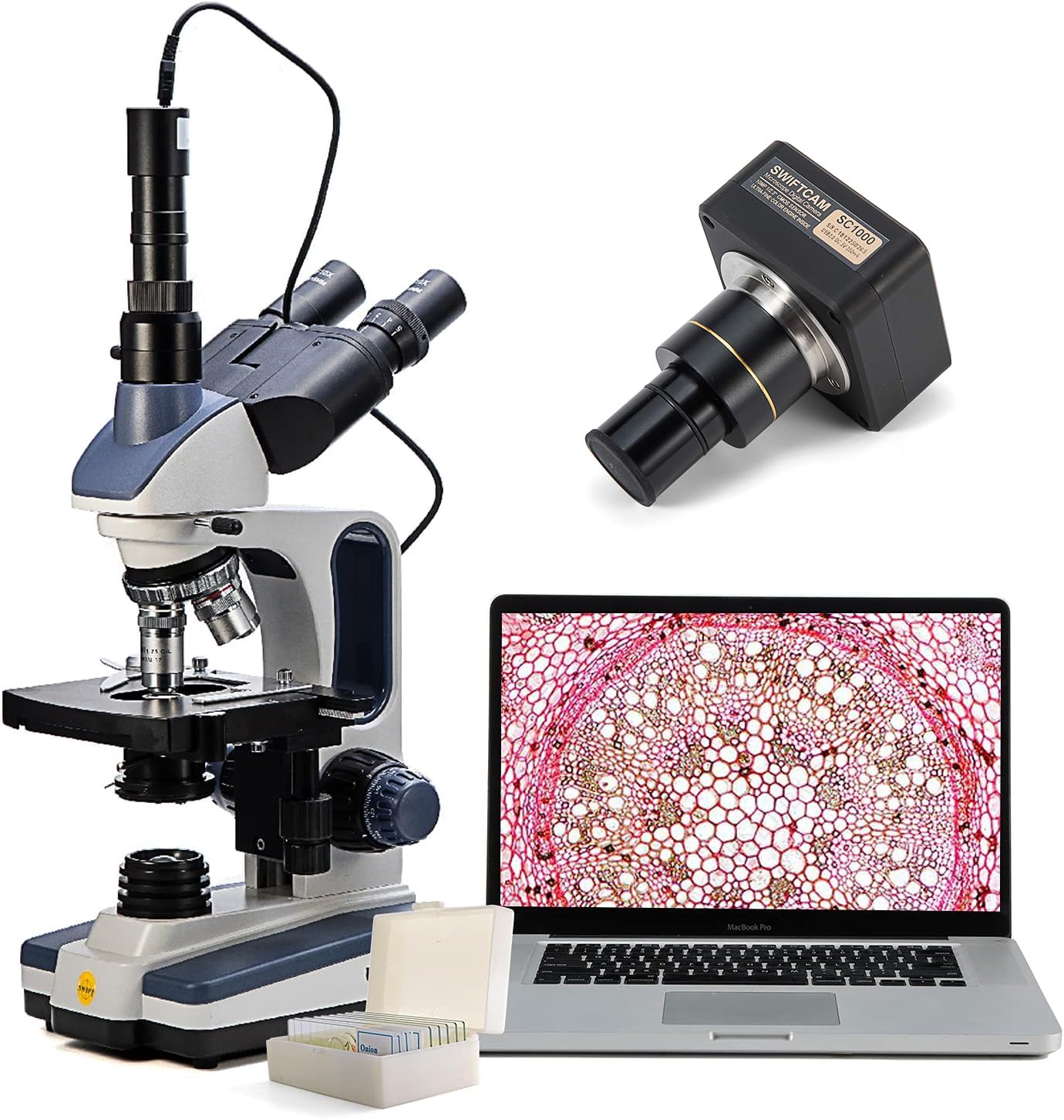Swift SW350T Compound Trinocular Microscope,40X-2500X Magnification,Swiftcam 10 Megapixel…