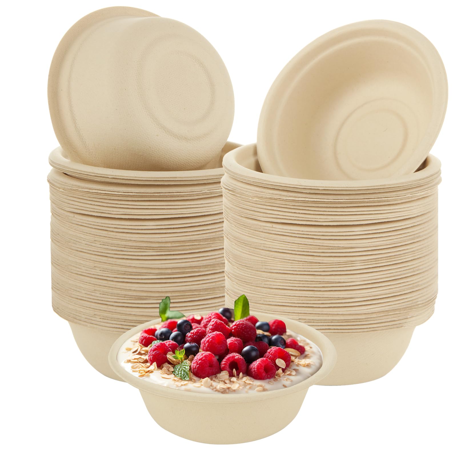 Confezione da 200 ciotole di carta compostabili usa e getta, 340 g, resistenti, ecologiche, per cibi caldi, zuppe, insalata, dessert, latte, cereali, gelato