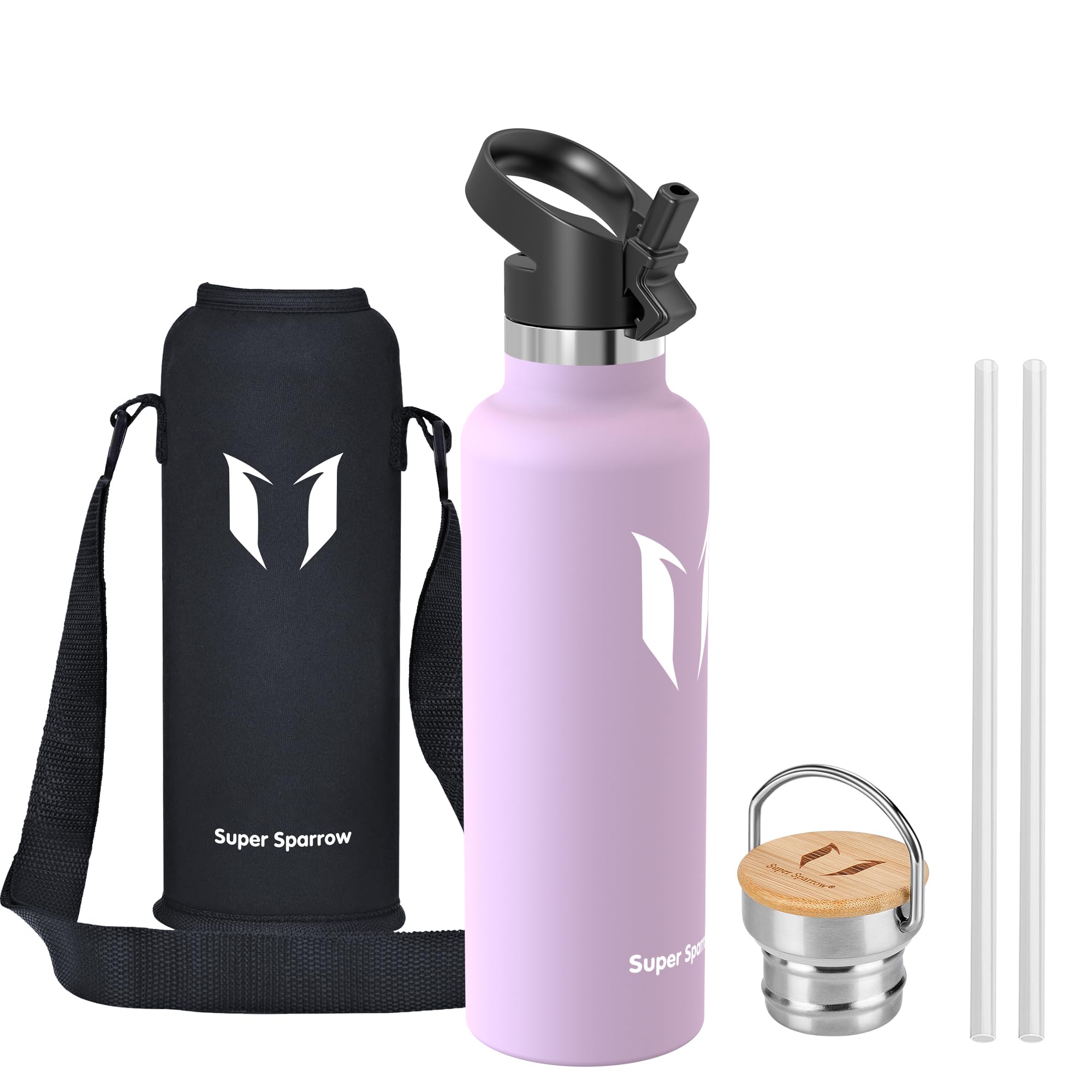 Super Sparrow Borraccia Termica - Bottiglia Termica Senza Perdite - 350ml/500ml/620ml/750ml/1L - Senza BPA Borracce Bambini - Per Scuola, Sport, Campeggio, Palestra, Ciclismo - Con 2 Tappi