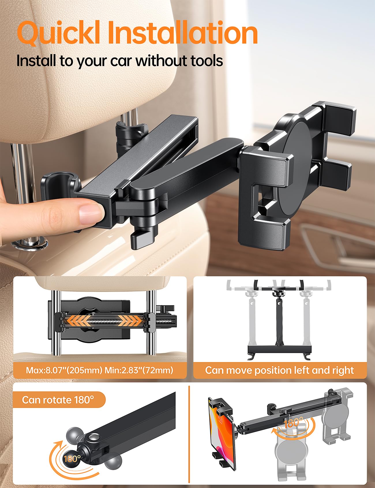 Coolpow Soporte de Reposacabezas para Tablet y Móvil - Brazo Telescópico de Doble Eje, Compatible con iPad, Samsung Tab, Switch y Otros 4.7-12.9" Dispositivos