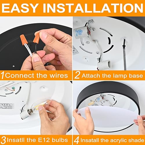 Miniatura 8 de POLITAMP Lámpara de techo LED redonda negra de montaje empotrado, 11.8 pulgadas, 2 luces cerca de las luces de techo, lámpara de techo industrial de