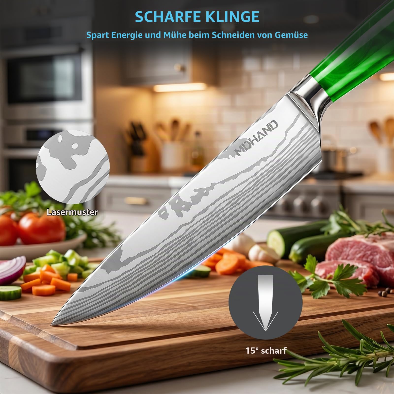 MDHAND Küchenmesser Set, 10-teiliges Set aus Rostfreiem Stahl Mit Ergonomischem Griff, Perfektes Geschenkset für Profiköche und Anfänger