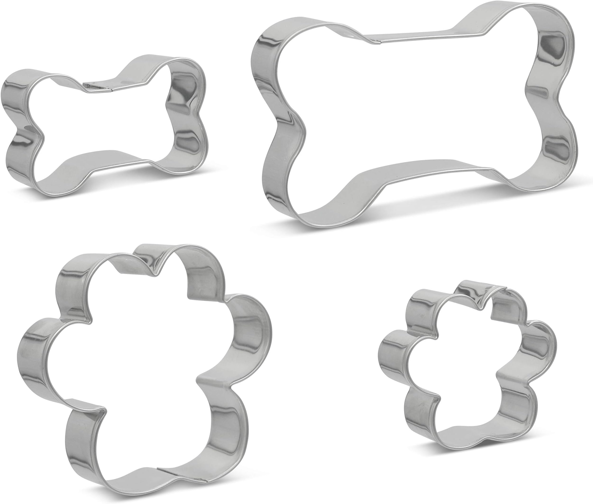 Dog Bone And Dog Paw Cookie Cutter Set of 4 - Stainless Steel Professional Quality For Dog Biscuit Treats And Cookies - Multi Purpose Kitchen Tool - Dishwasher and Oven Safe