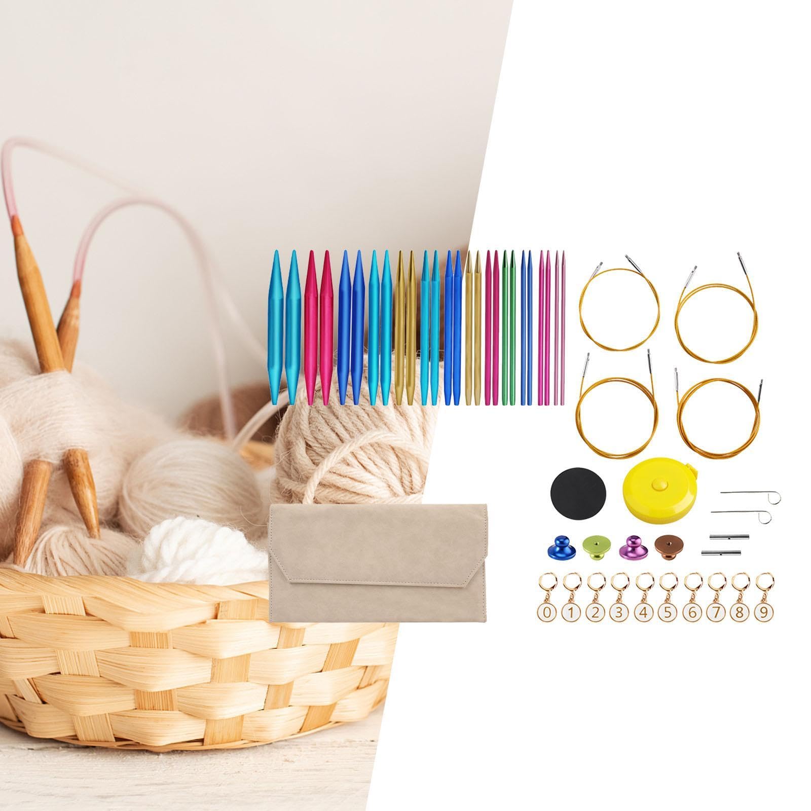 Agujas de Tejer Circulares, Juego de Tejido DIY, Herramienta Multifuncional para Tejer Suéteres, Ganchos de Intercambiables para Mangas de C, Caqui, Individual