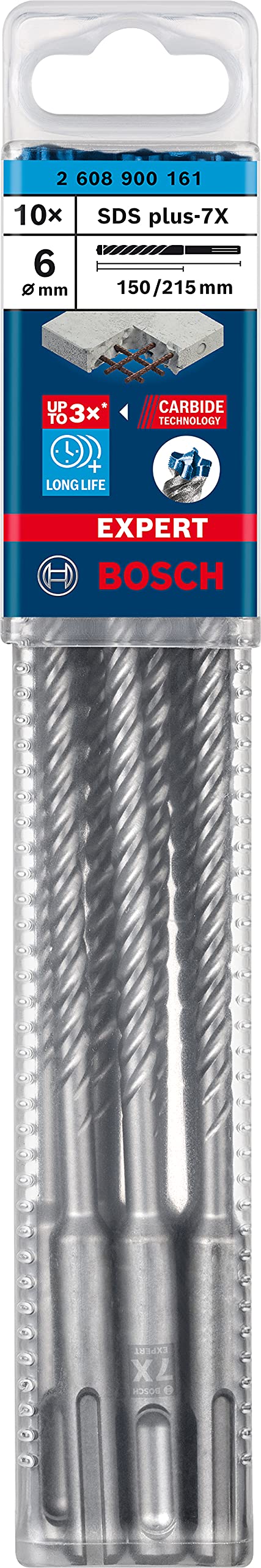 Bosch Professional 10x Brocas para martillo Expert SDS plus-7X (para Hormigón armado, Ø 6.00 x 215 mm, accesorios Martillo perforador rotativo)