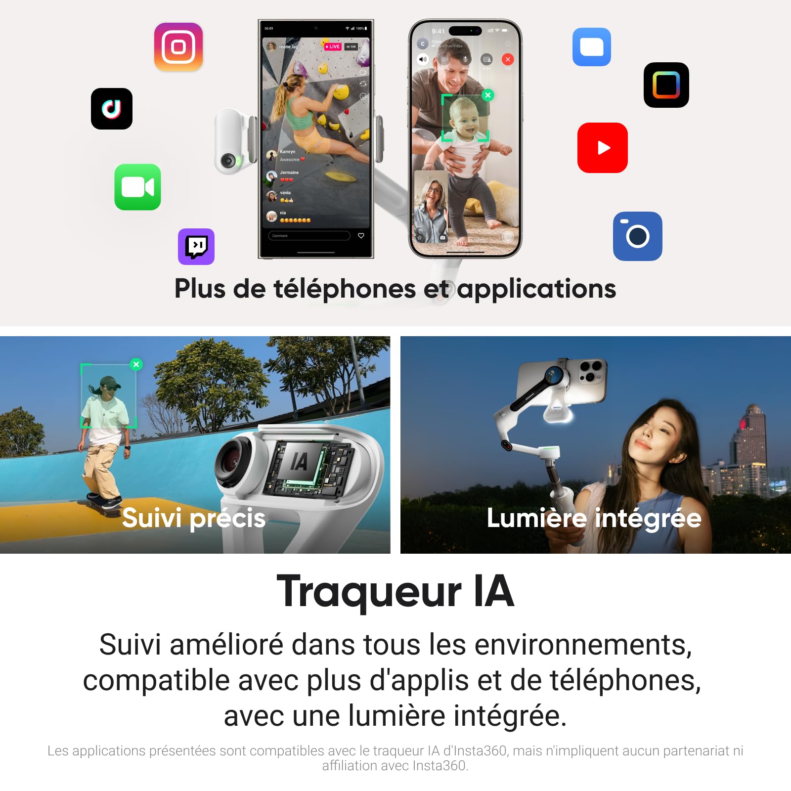 Insta360 Flow 2 Plus Pack traqueur IA Gris - Stabilisateur Smartphone pour iPhone Android, Suivi IA et de Groupes, Gimbal avec trépied et Perche à Selfie intégrés, léger et Portable pour vlog Voyage