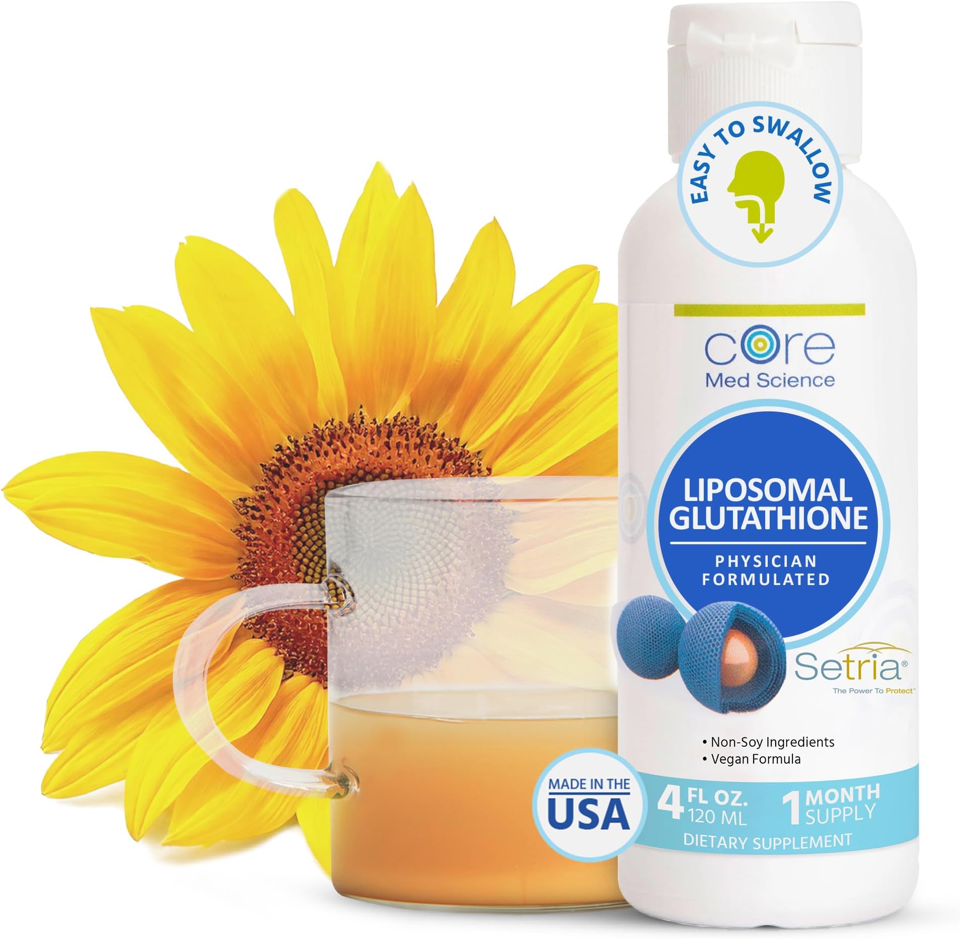 - Core Med Science Liposomal Glutathione Supplement - (500mg, 4 Fl Oz) - High-Absorption Glutathione for Antioxidant & Liver Detox Support with Pure Reduced Setria - Daily Use for Immune Function
