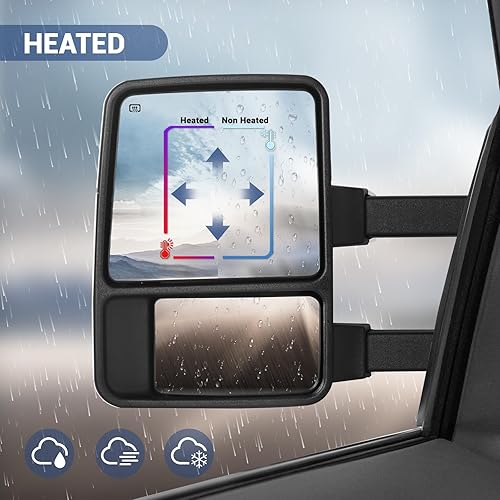 Vista 24 de HF AUTOPARTS - 2 espejos retrovisores laterales de repuesto con direccionales, LED alimentado con calor, resistentes, extensibles y plegables, un