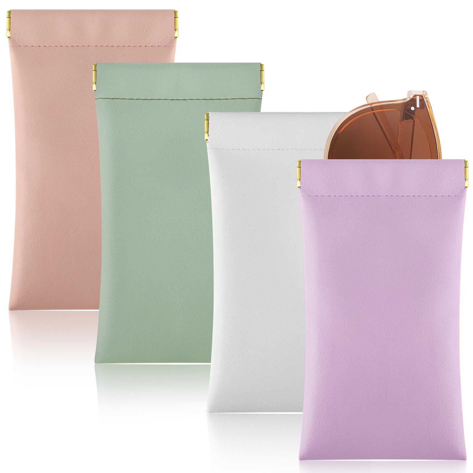 4Pcs Squeeze Top Glasses Case, Glasses Cases Soft, Portable Sunglass Case Soft Leather Eyeglass Case for Women Men Kid