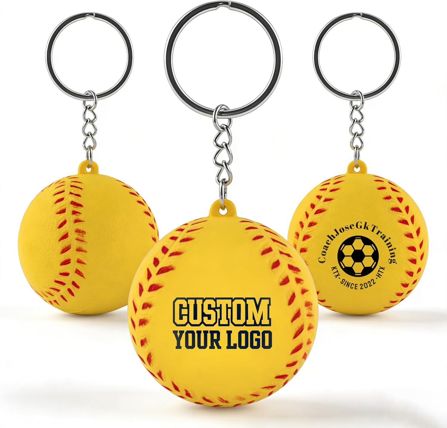 Bulk Custom Logo Baseball Keychains - 1.6" Professional PU Keyring for Car Keys, Sports Teams & Corporate Branding