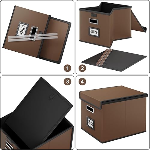 Vista 150 de Huolewa Caja organizadora de archivos con tapa, organizador de carpetas de archivos plegable para almacenamiento de documentos de oficina, caja