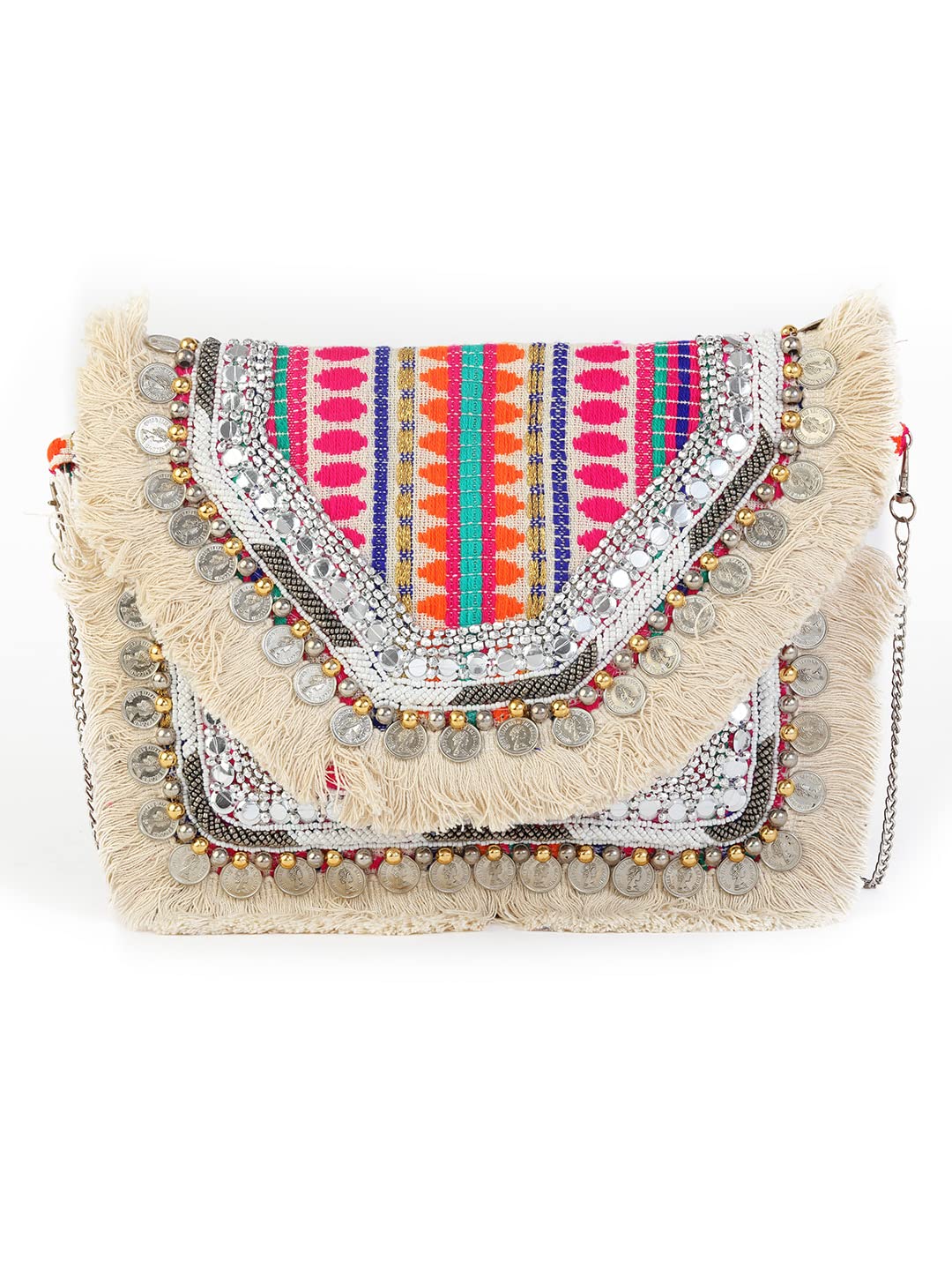 Women Off White & Pink Embroidered Boho Bag(Envelope Clutch) (B09XVCV15Q) Amazon Price History, Amazon Price Tracker