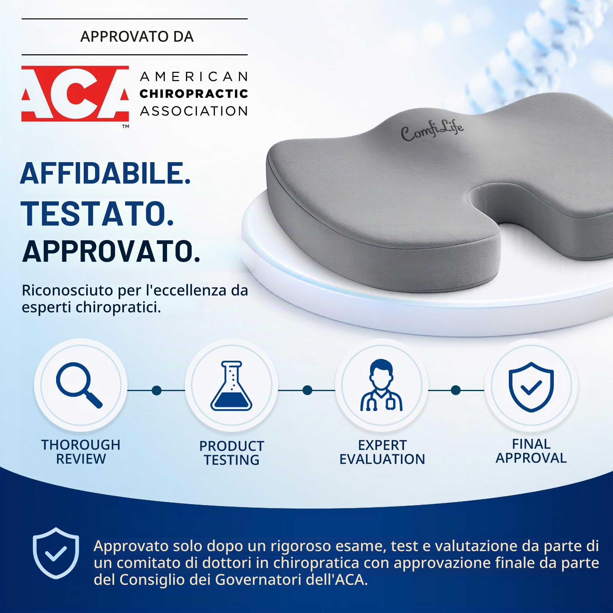 ComfiLife Cuscino antiscivolo in memory foam per coccige, per alleviare il mal di schiena, supporto per coccige, sciatica, postura sana, sedia da ufficio, seggiolino auto, viaggi, guida, sedia a