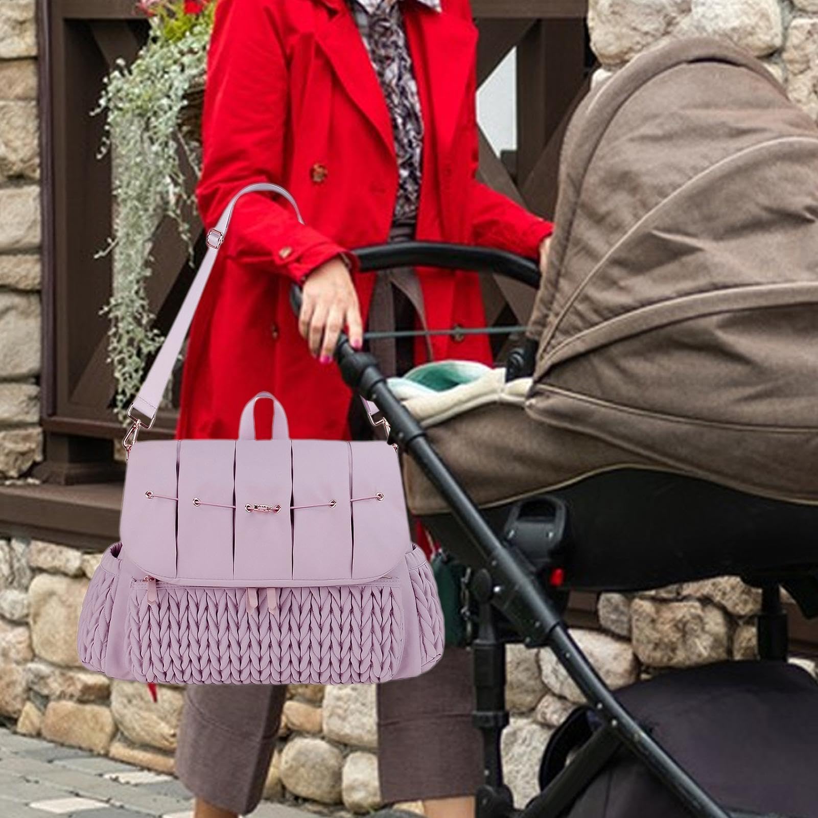 Plecak torba na pieluchy | Torba do przechowywania przedszkola | Wodoodporna pielucha o dużej pojemności, podróżna mama z podkładką do przewijania dla dzieci zabawki butelki, Fioletowy, Refe