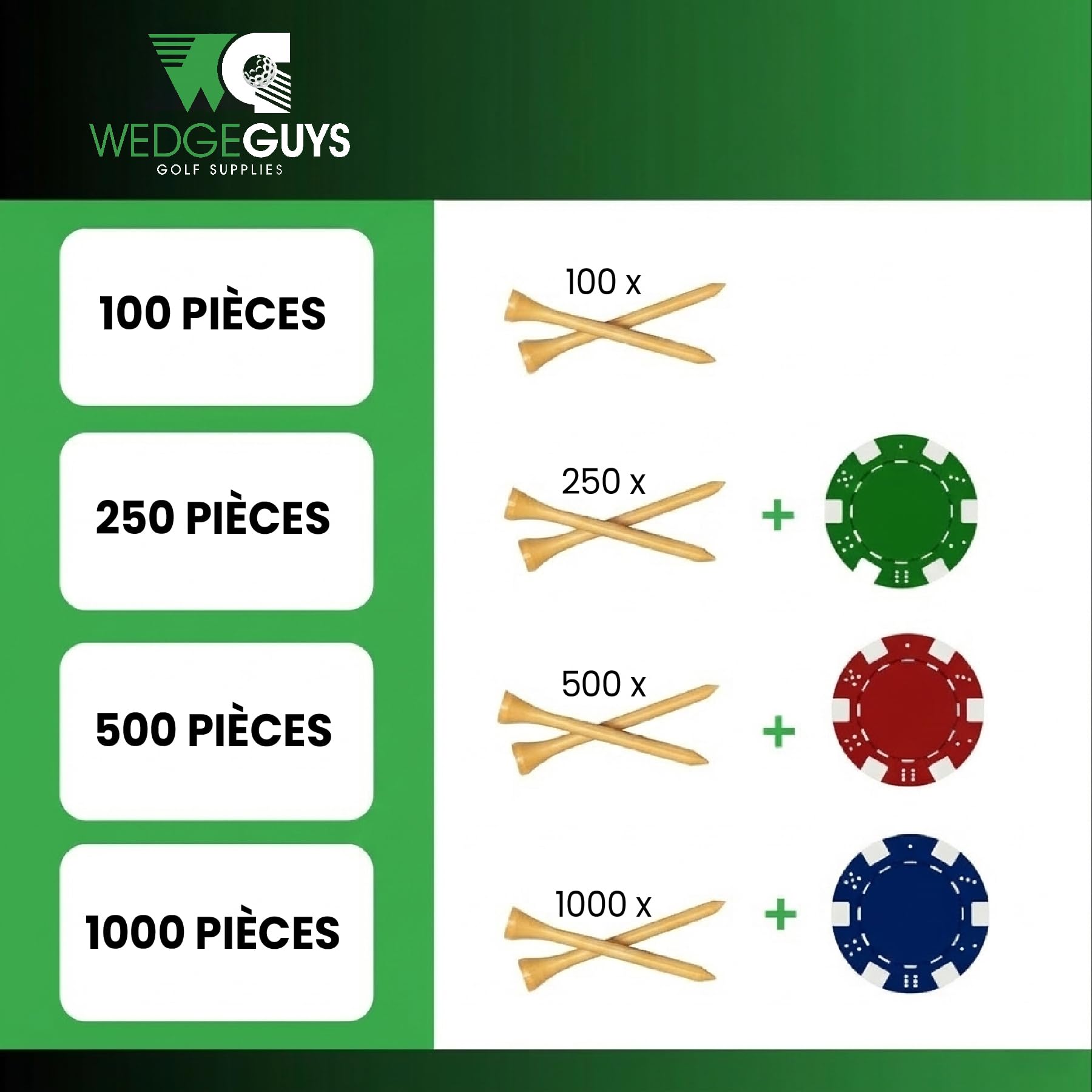 Wedge Guys Tees de Golf en Bambou Naturel - Tee de Golf Plus Résistants Que Le Bois - Accessoires de Golf de Haute Qualité - Approuvés par la PGA et l'USGA