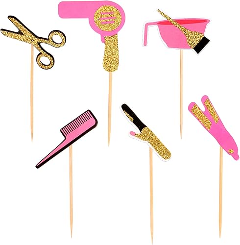 Miniatura 3 de Ercadio Paquete de 36 adornos para cupcakes temáticos de barbería con purpurina dorada para corte de pelo para despedida de soltera, despedidas de