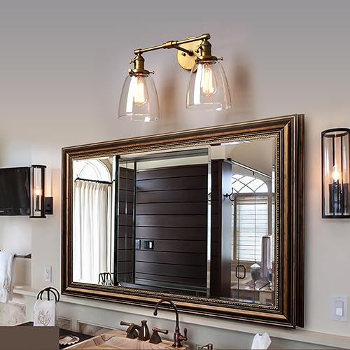 Miniatura 2 de Phansthy Apliques de pared industriales retro de 2 luces, lámpara de tocador de baño, lámpara de pared con doble pantalla de vidrio transparente en
