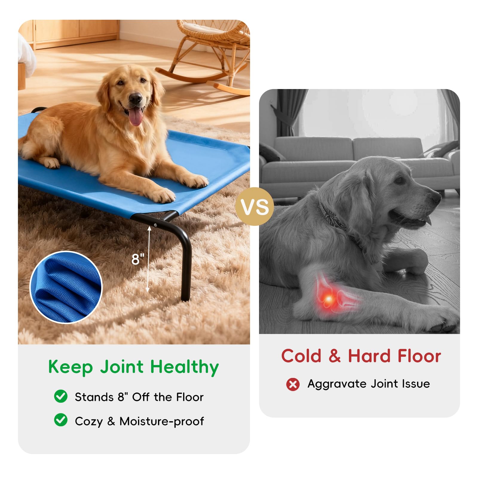 Elevated Dog Bed for Large Dogs, Washable Raised Cot with Skid-Resistant Feet, Waterproof Cooling Dog Beds with Oxford Cloth, Indoor/Outdoor Use, Blue 50in - image 2