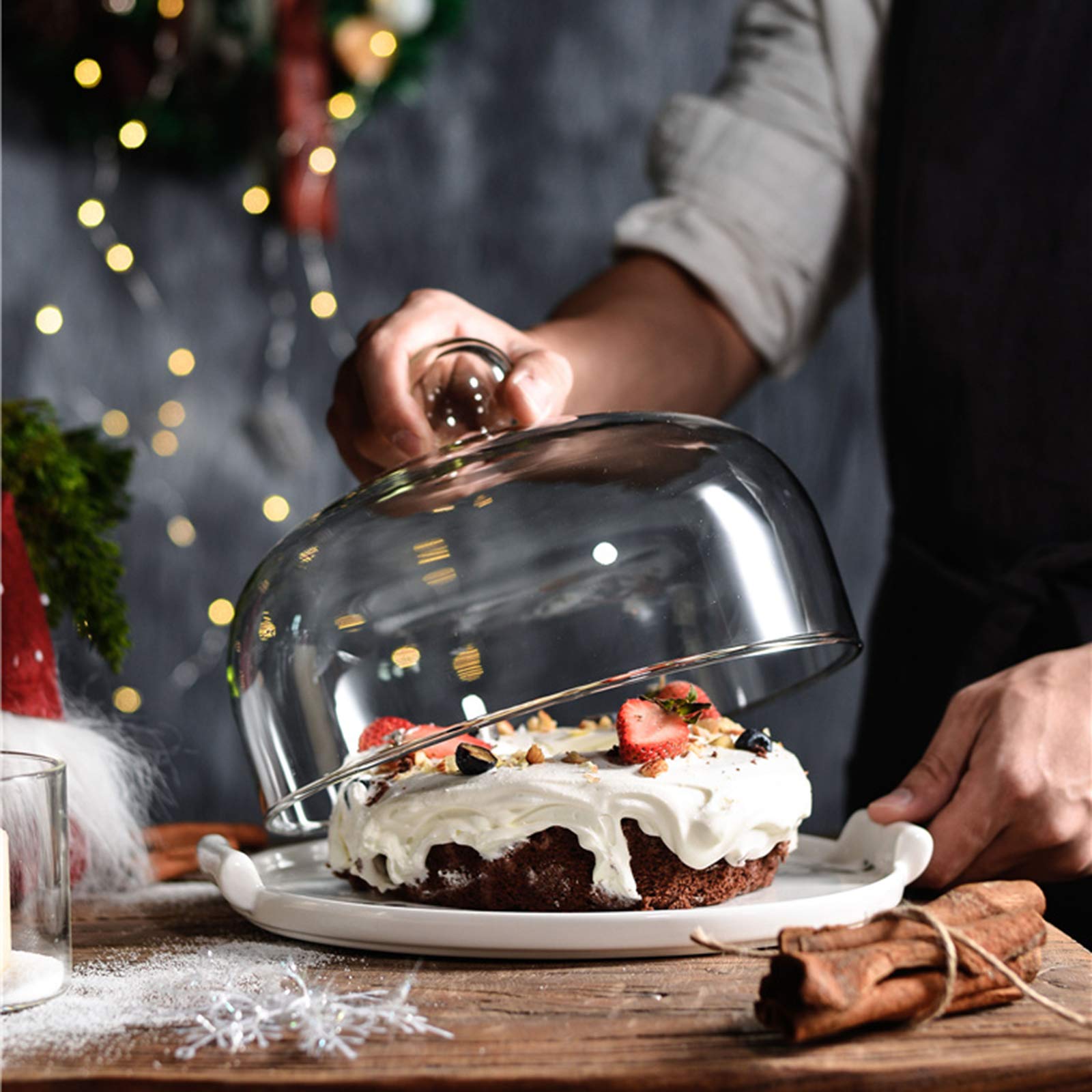 Przykrywka Do Kuchenki Mikrofalowej,Pojemnik na ciasto, płyta ceramiczna lub szklana osłona kopuły Urodzinowy serwer deserów Kopuła sałatki owocowej Kopuła sera na 5-7-9 cali Idealna prezent