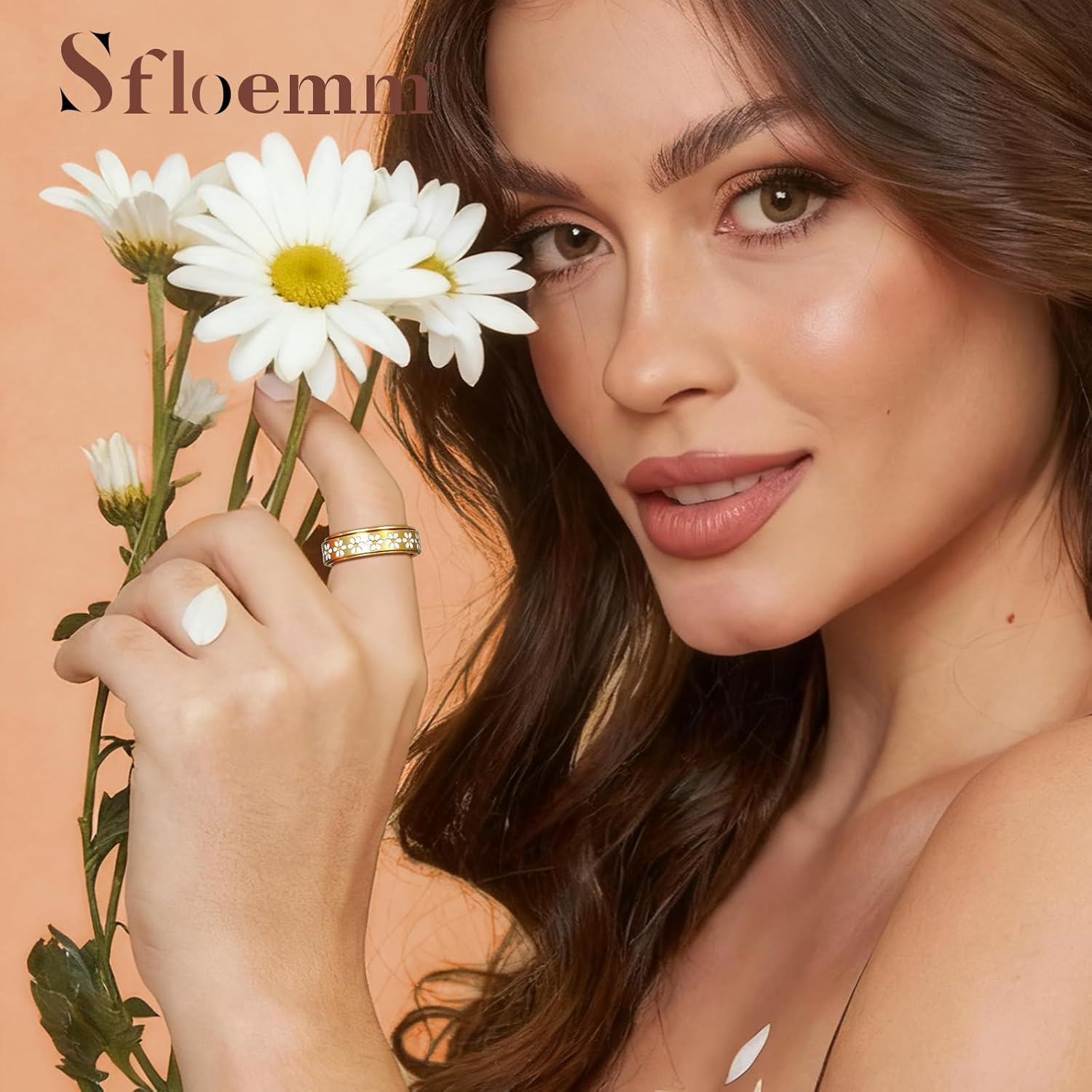Daisy Fidget Ring for Anxiety Relief - 18K Gold Plated Spinner Band for Stress Relief,Stainless Steel Statement Flower Ring for Women,Thoughtful Gift for Birthday Valentine's Day,Size 6-10 - Image 2