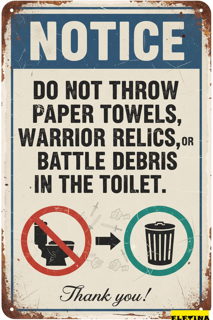 Vintage Metal Tin Sign for Man Cave Notice Please Do Not Throw Paper Towels, Trash In The Toilet, 8x12 Inch, Iron Private Property Decorative