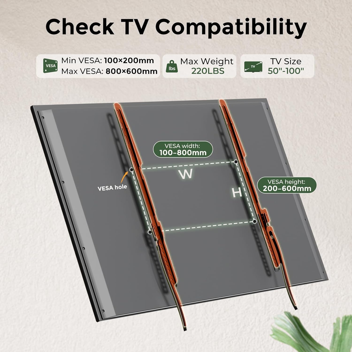 Gibbon Mounts Fixed TV Wall Mounts- Low Profile TV Bracket Mounts for Most 42-100" LED/LCD Flat Screen TVs, 0.63''Ultra Slim, Max.VESA 800X600, Up to 220lbs Capacity