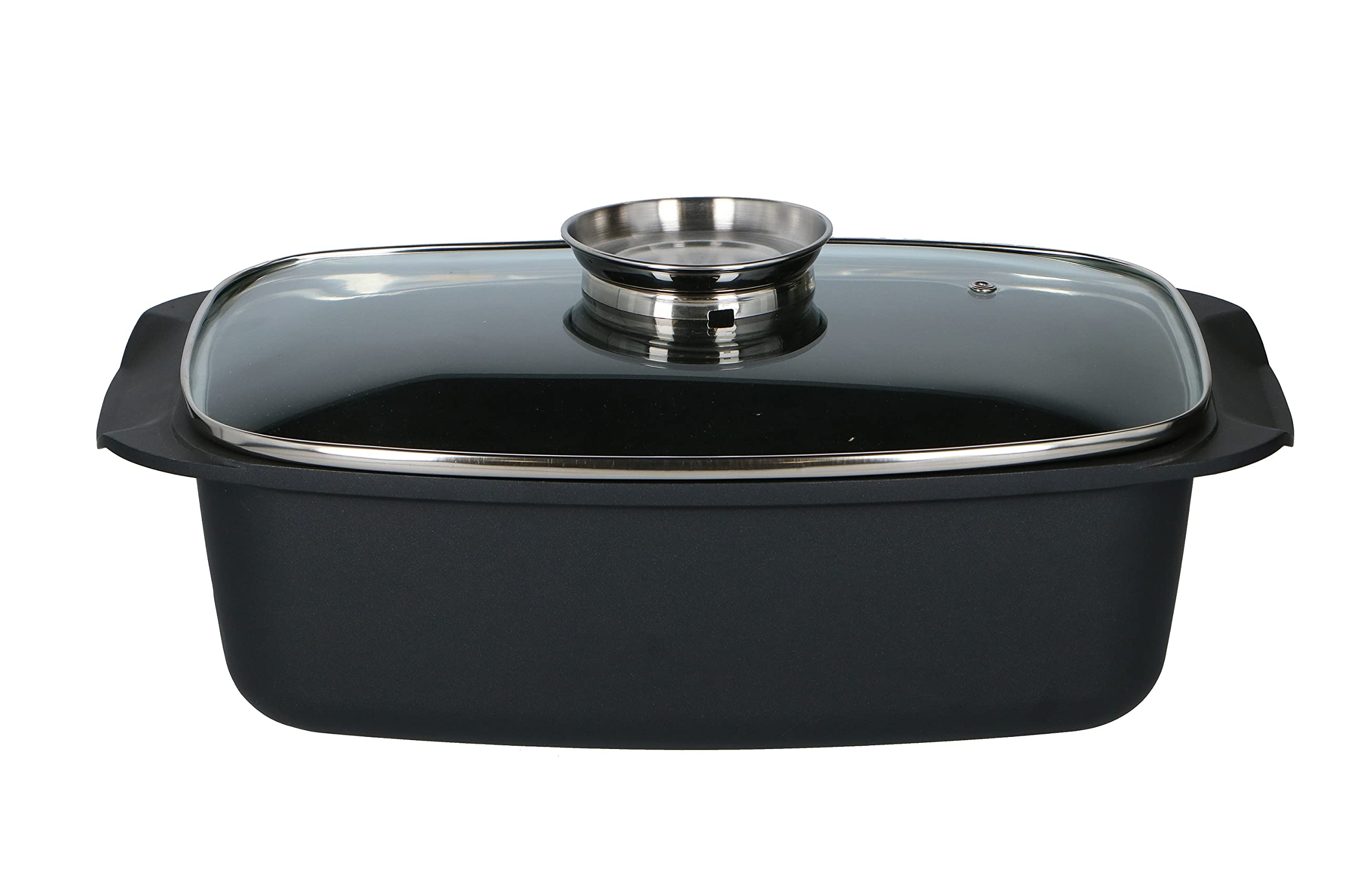 alpina Rostiera – con coperchio in vetro – per piatti da forno, cottura a vapore e arrosto – 5,5 l – nero