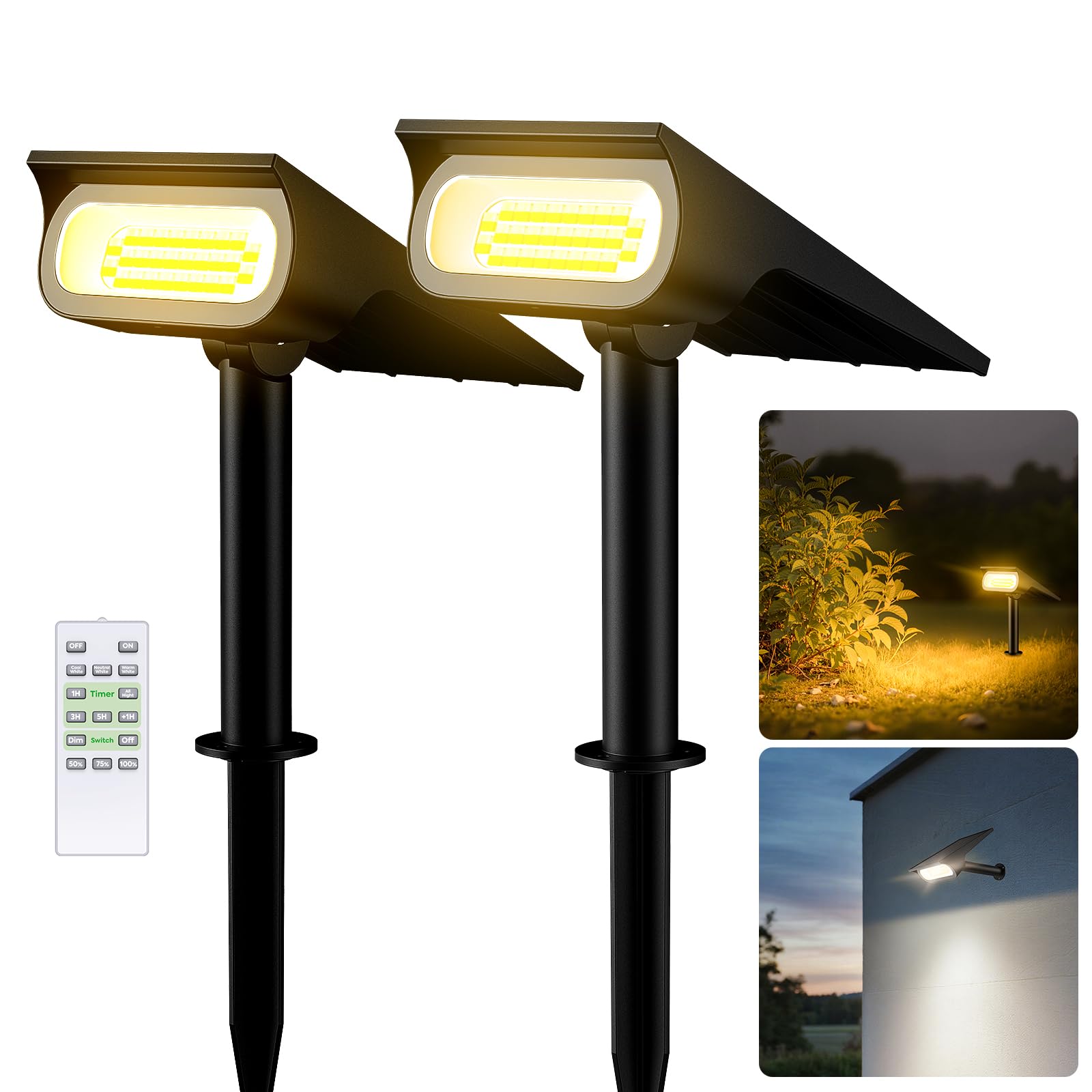 intelamp Luce solare da giardino, 3 temperature di colore | Faretti solari per esterni, IP65, impermeabili, per vialetti, terrazze, alberi, pareti, recinzioni, vialetti