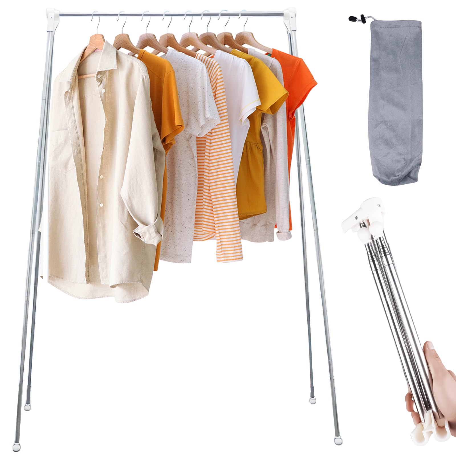 Appendiabiti pieghevole, in acciaio inox, 34-70 cm, regolabile, piccolo portabiancheria pieghevole, leggero e stabile per viaggi, campeggio, lavanderia, a casa, escursionismo
