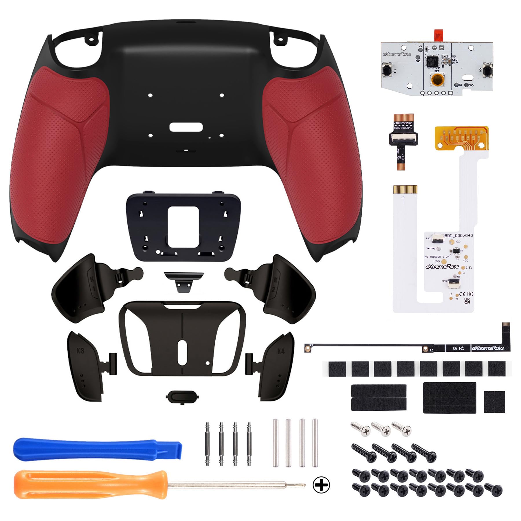 eXtremeRate Rise4 V3 Remap Kit Metallo per ps5 Controller BDM-030/040/050,Tasti Aggiuntivi Programmabili,Palette Back Button Paddles Cover Grip Gommato per ps5 Joystick-Nero Rosso