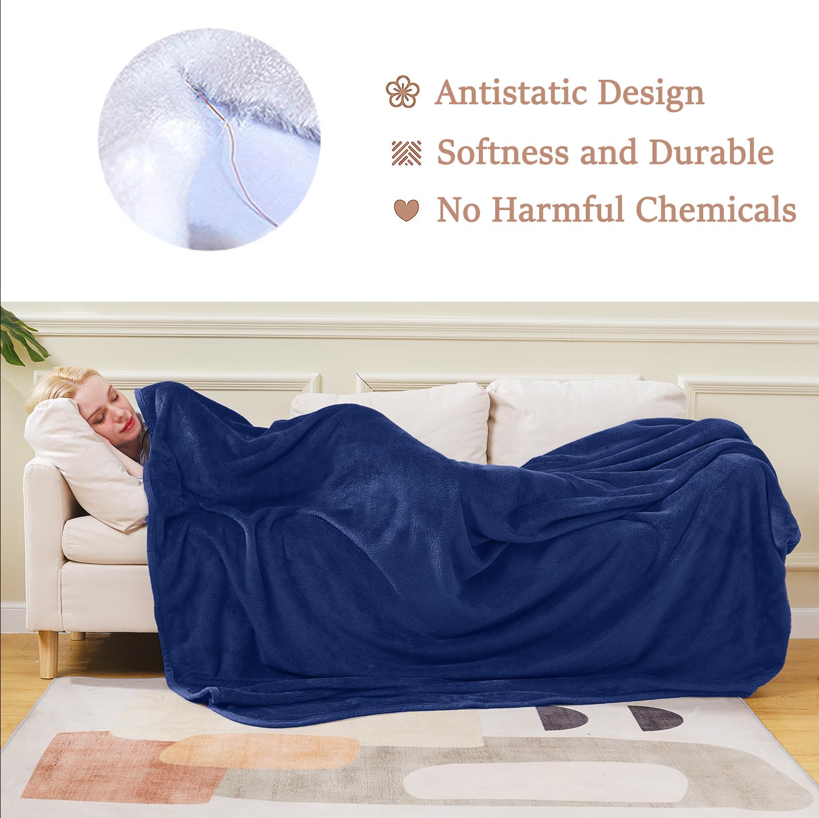 HOZY Queen Size Microplush Blanket - 90x90 Inches, Royal Blue, Ultra Soft Lightweight Fleece For All Seasons - View #6